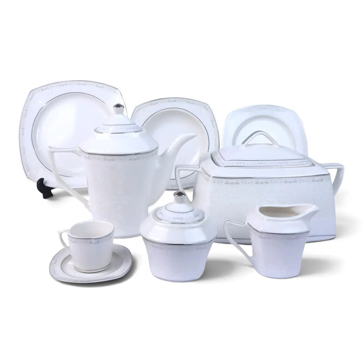 Tokyo 68-piece dinnerware set, Diamond rim (platinum)