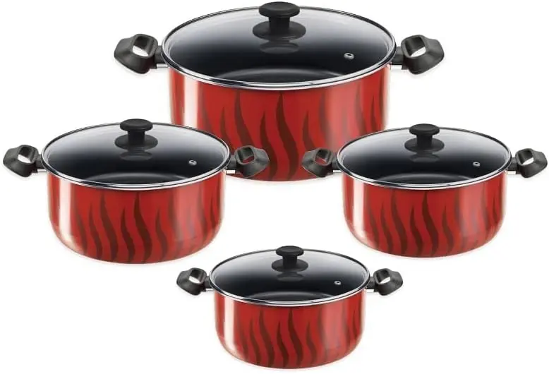 Tempo 8-piece cookware set (18, 20, 24, 26 cm) with glass lids